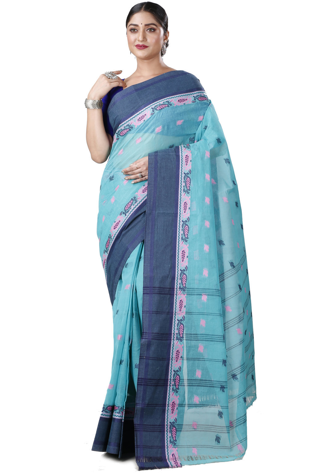 See Green Pure Cotton Provati Tant Saree (1072)
